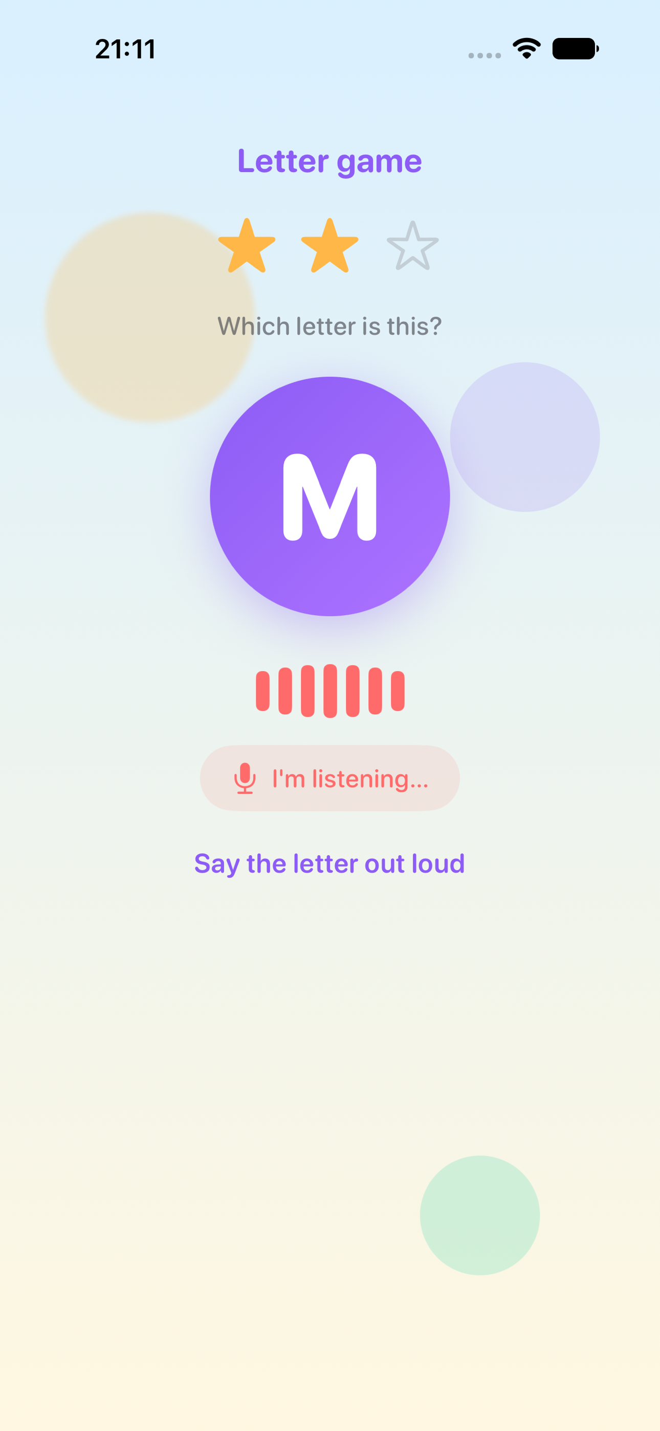 EarnPlay — letter quiz screenshot