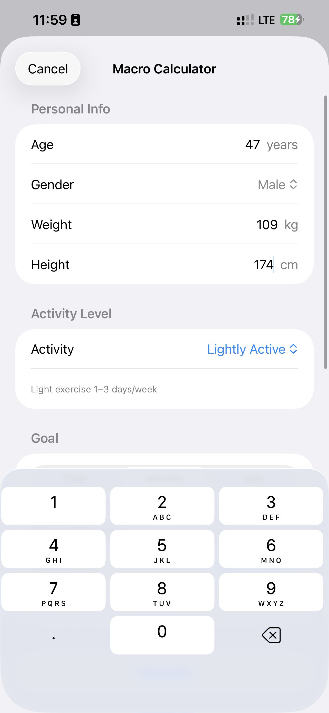 Macro Calculator — enter your personal info