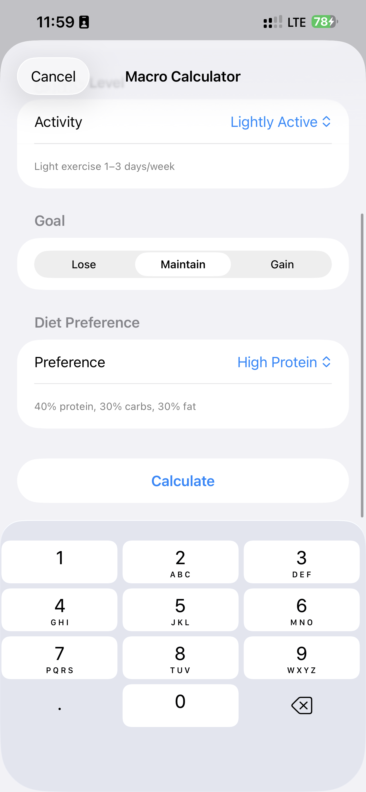 Choose your goal and diet preference