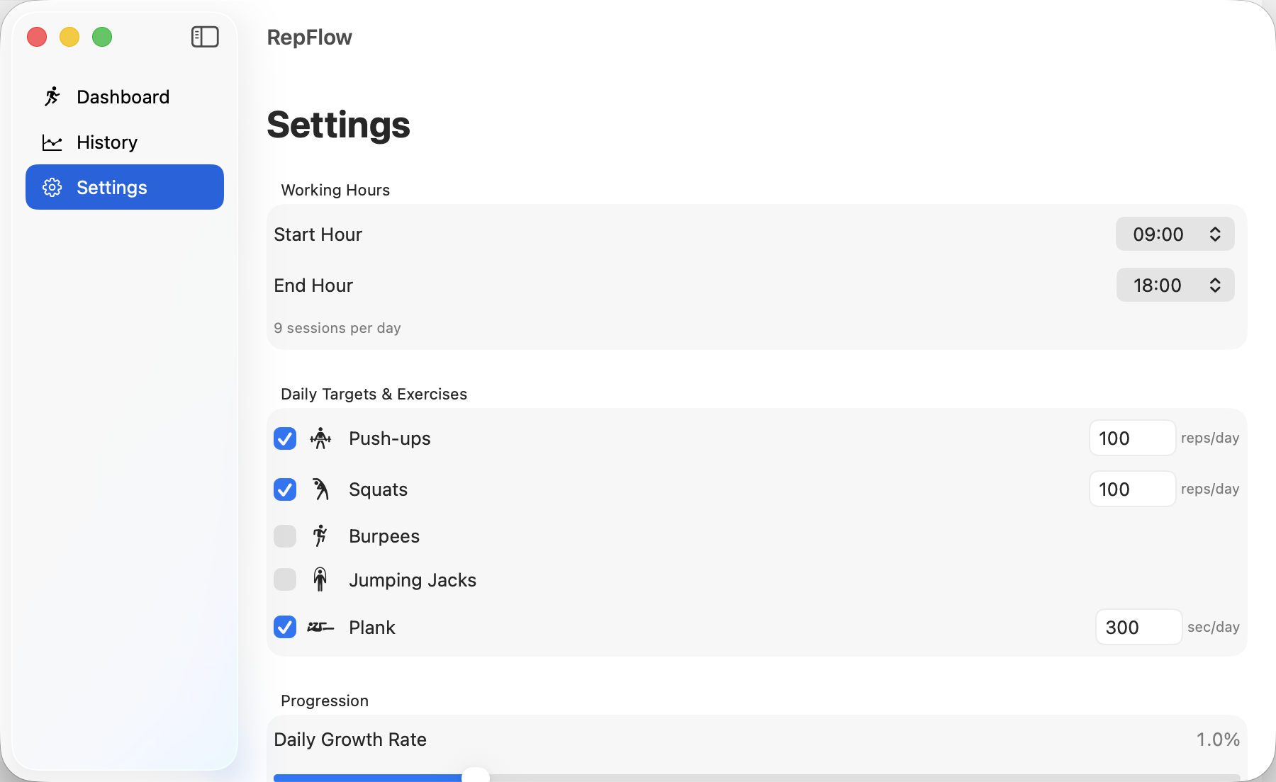 Settings screenshot