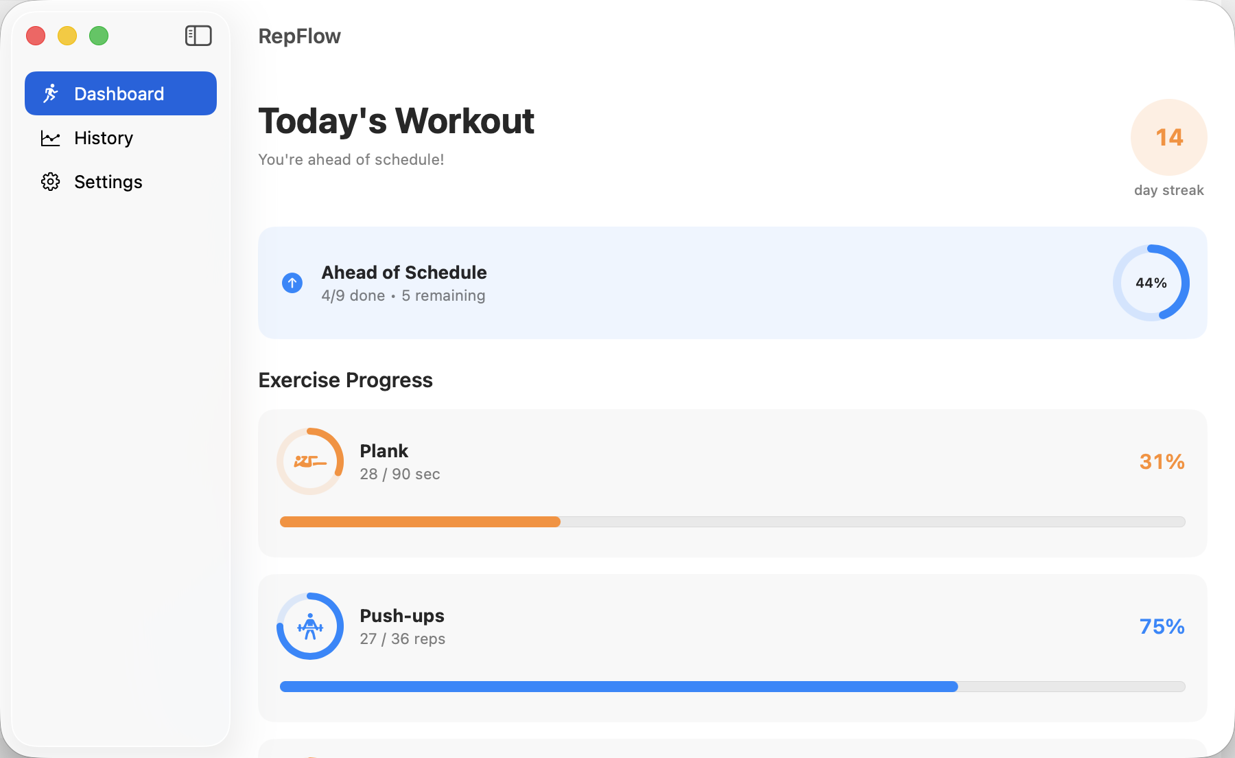 Dashboard Schedule screenshot